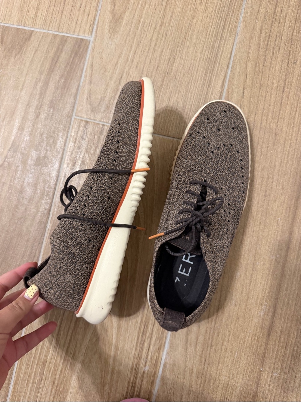 Cole Haan Brown Knit Men's Sneakers with Ivory Sole and Orange Trim